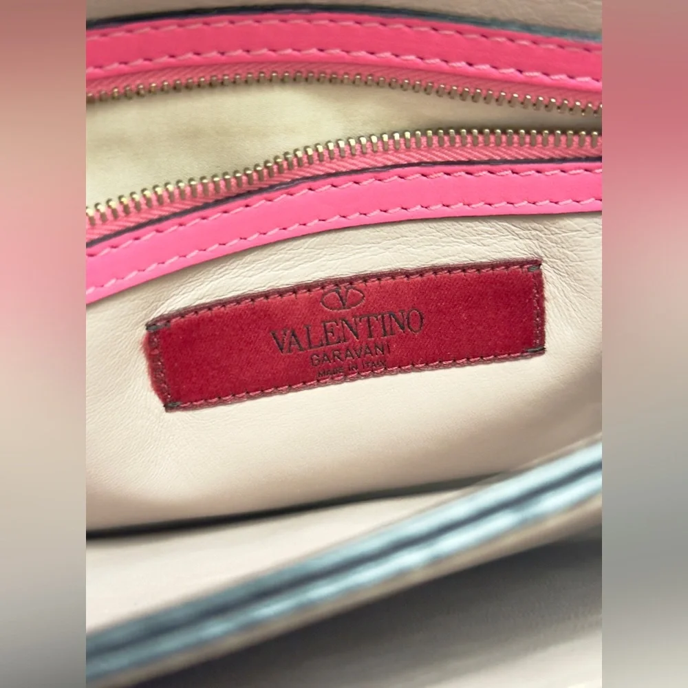 Valentino Garavani Rockstud Leather Clutch- Hot Pink